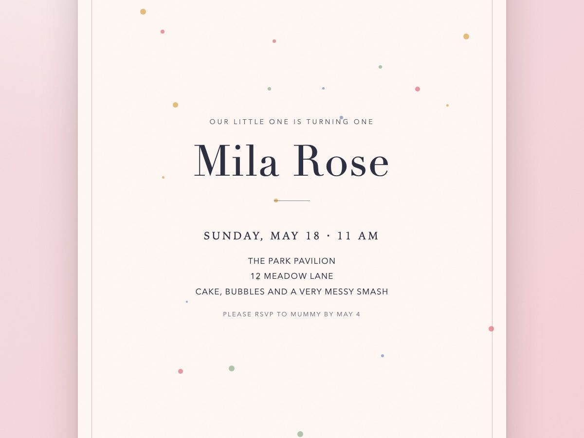 Confetti first birthday invitation