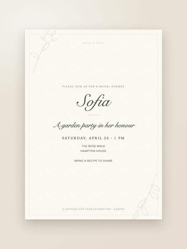 Garden party bridal shower invitation